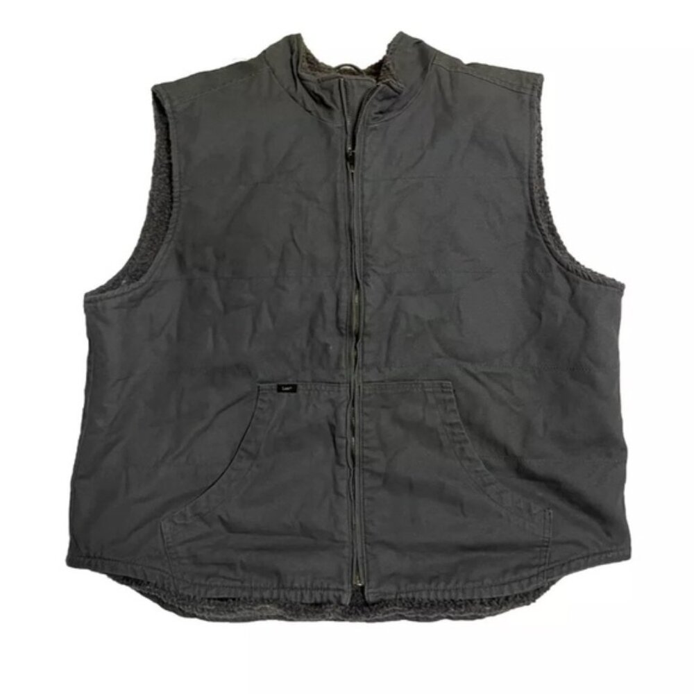 Lee Premium Select Vest Mens XLarge Sherpa Fleece Lined Zip Up Heavy Duty Grey
